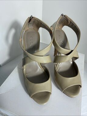 ALDO Metallic Gold Crisscross Peep-Toe Heels